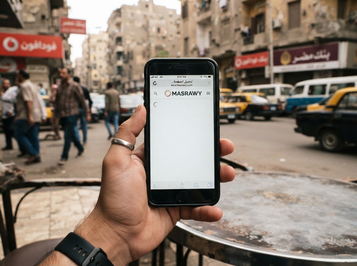 Hand holding mobile phone with slow web page loading over cellular data