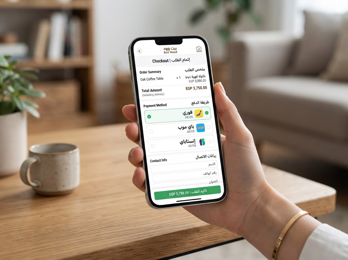 Mobile phone checkout mockup featuring Instapay and Fawry